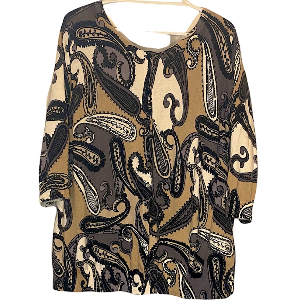 Paisley Cardigan - Grey, Tan, White and Black